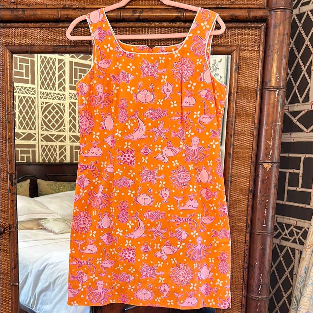 Lilly Pulitzer White Label Orange & Pink Sea Life Patterned Dress